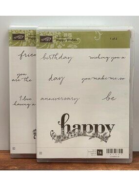 STAMPIN' UP! 147227 HAPPY WISHES CLEAR MOUNT RUBBER STAMP SET VERY CLEAN!